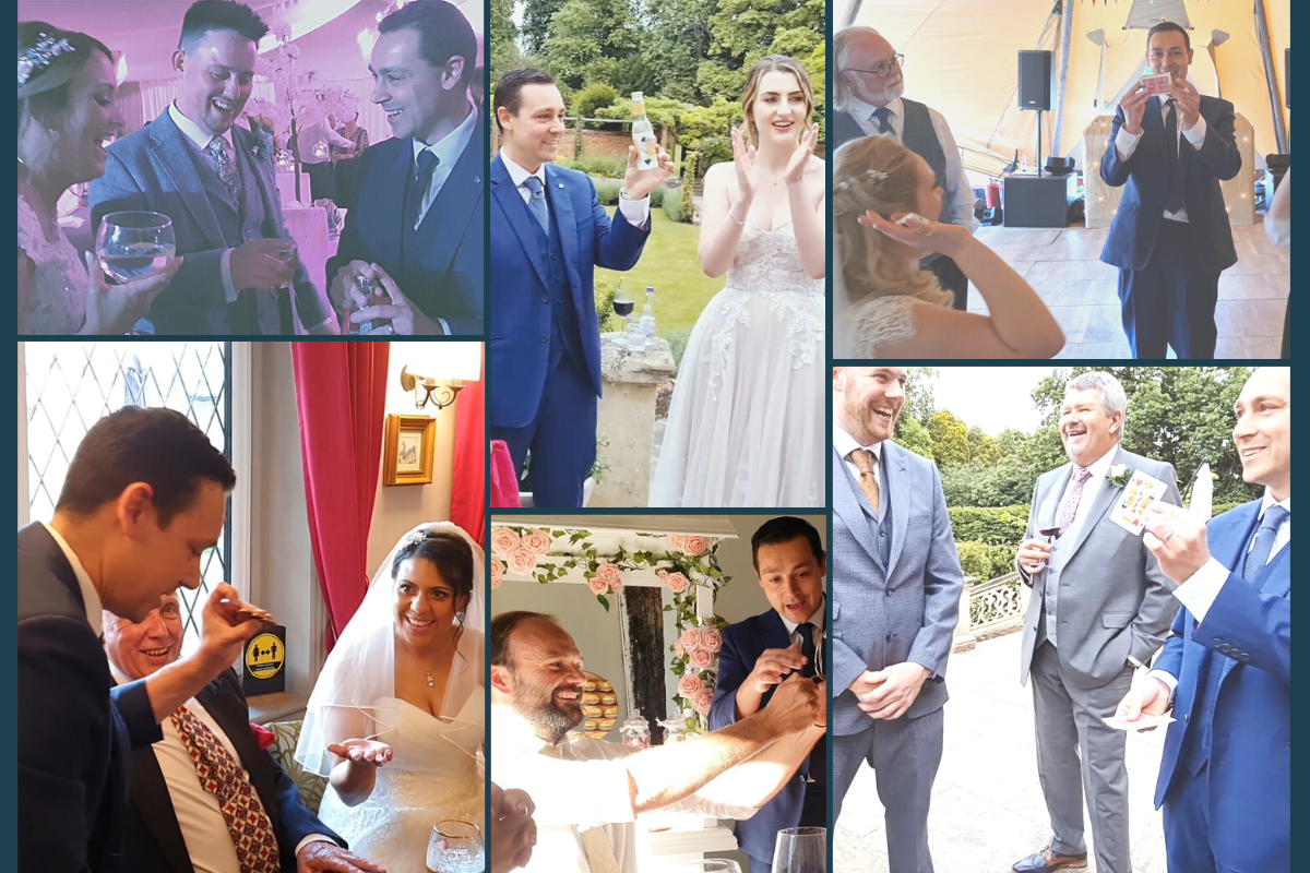 Magic with various wedding guests at Sprowston Manor Hotel, Great Yarmouth Town Hall and Little Green Wedding Barn